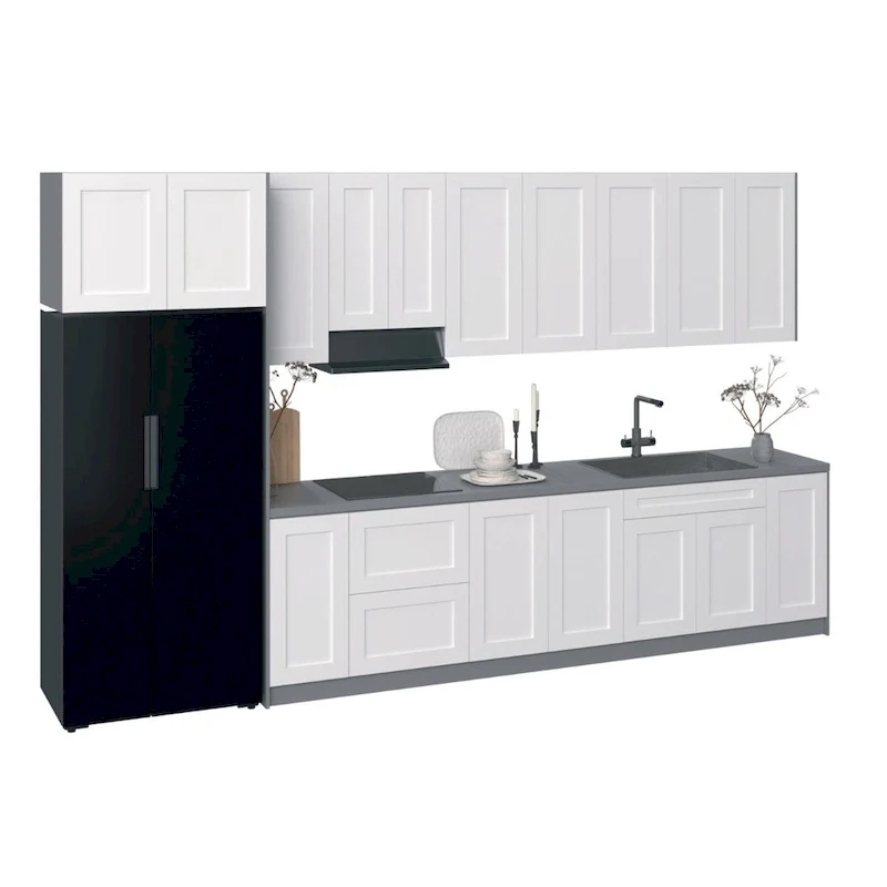 Kitchen White Matte Base Cabinet, 13 Ft Wide - 157 x 24