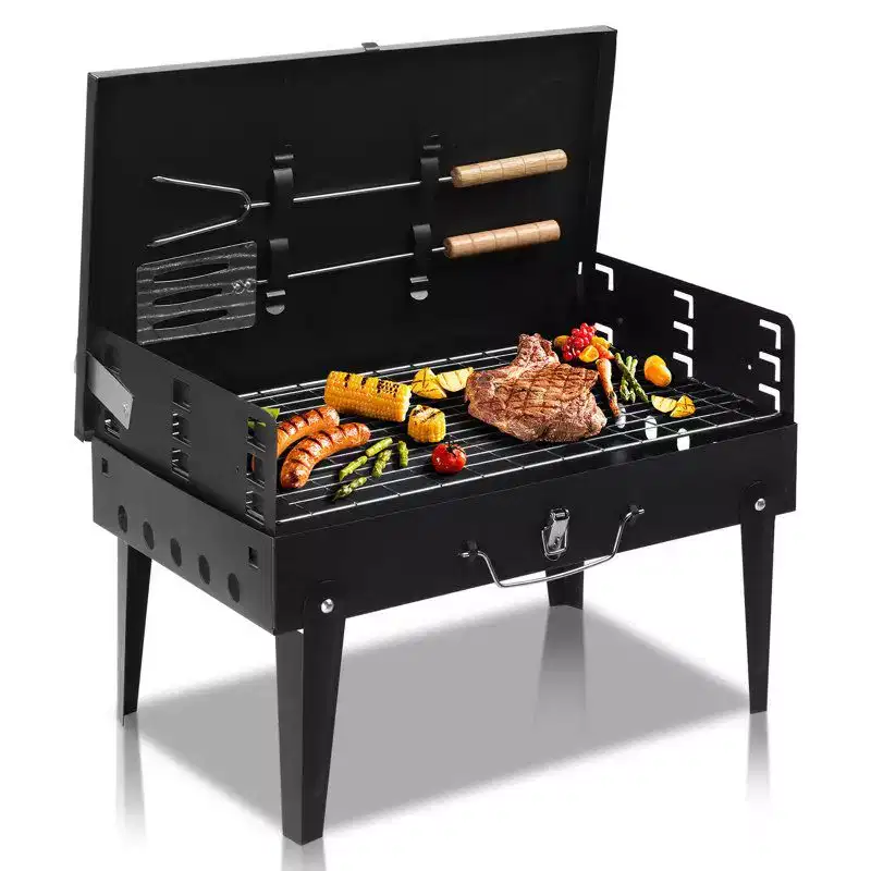 Karl Home Portable Square Charcoal Grill in Black