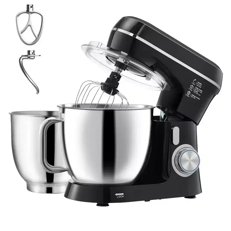 VEVOR Stand Mixer, 5.3QT + 4.4QT Two Stainless Steel Bowls, 10+P Speeds Tilt-head Food Mixer, Kitchen Mixer with Dough Hook, Wire Whip, Black