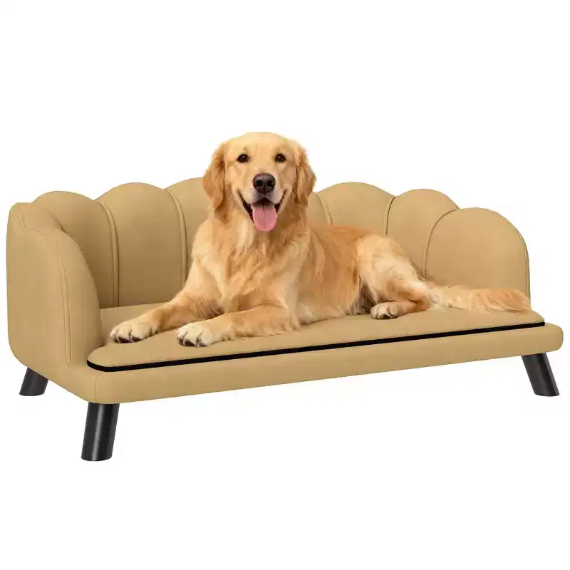 PawHut Pearl Design Pet Sofa for Medium and Large Sized Dogs, Pet Bed with Cushion and Solid Wood Legs