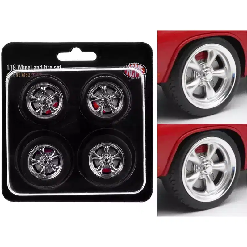 Torque Thrust Wheel and Tire Set of 4 pieces from 1967 Chevrolet C-10 Custom Pickup Truck for 1/18 Scale Models by ACME