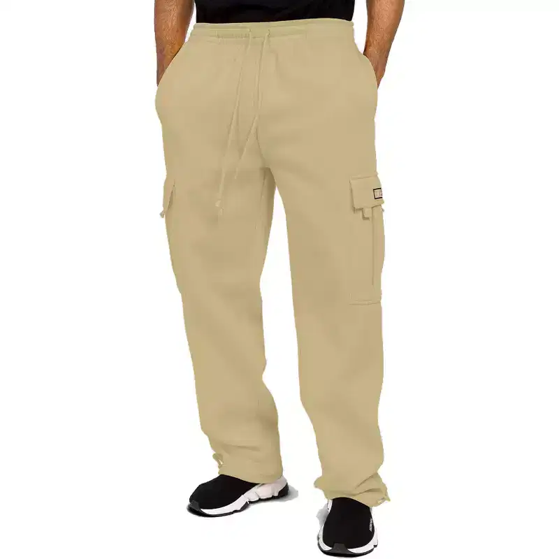 G-Style USA Men's Solid Fleece Heavyweight Cargo Pants - Khaki - XXL