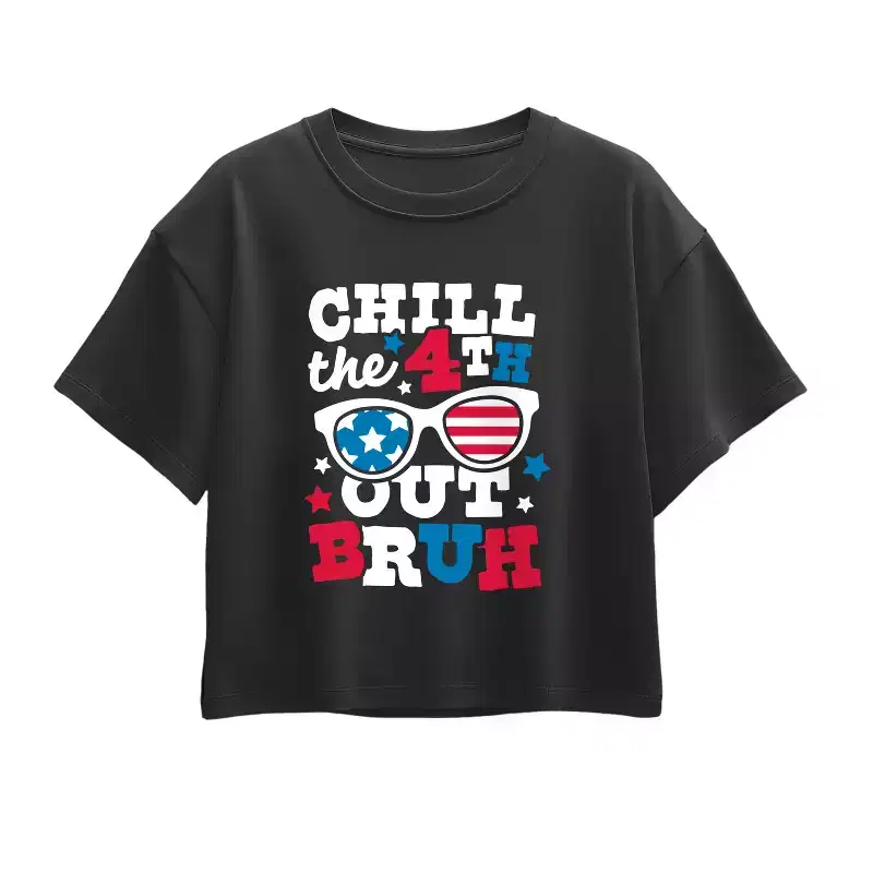 Girls' - Instant Message - Chill the 4Th Out Bruh Short Sleeve Boxy Graphic T-Shirt