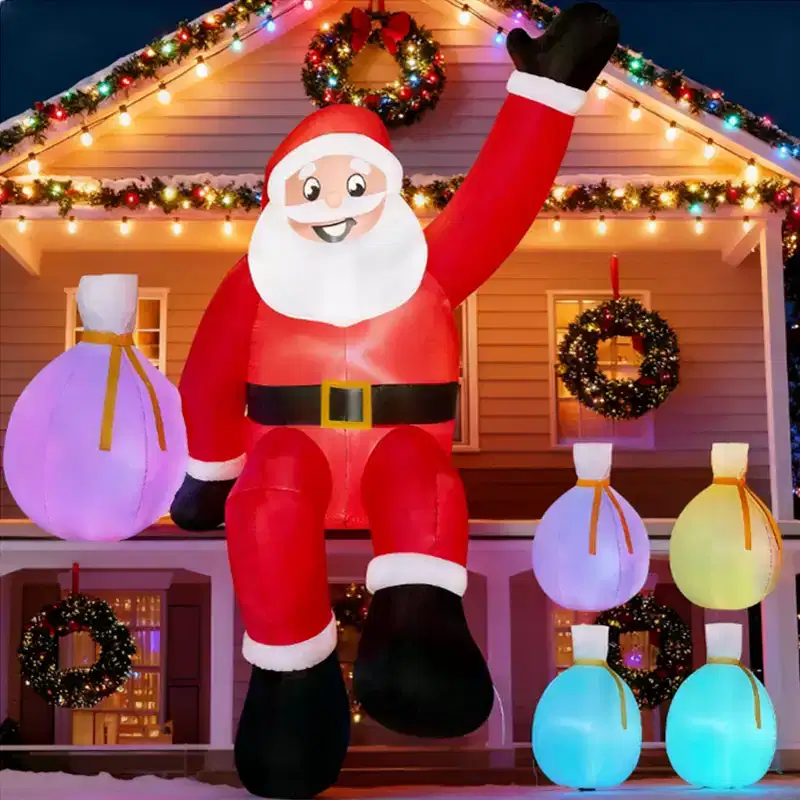Joyfy 10 FT Christmas Inflatables Outdoor Decorations, Giant Santa with Gift Bags Inflatable with Built-in Color Changing LEDs for Xmas Yard Decor