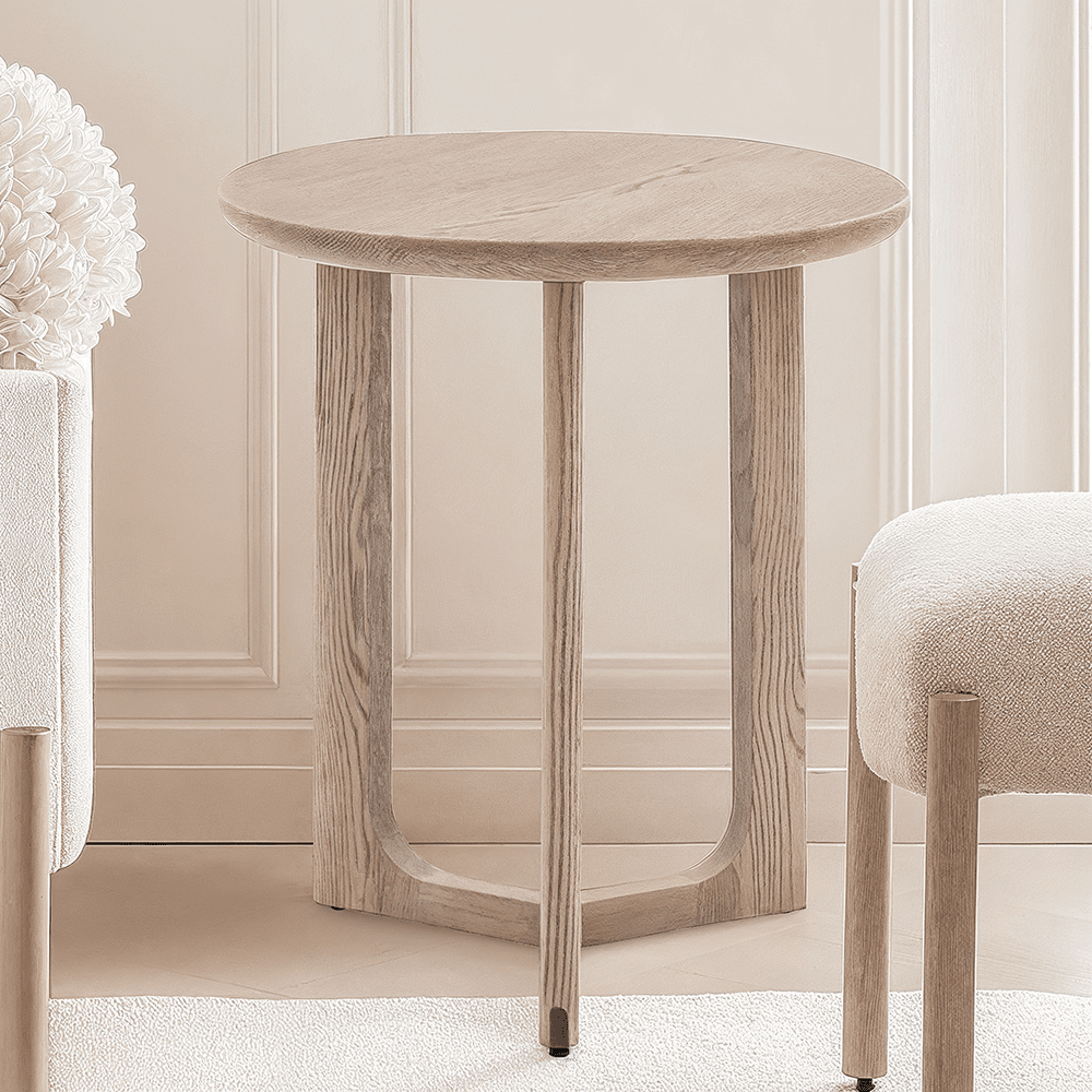 Smoked Oak Wooden Round Side Table
