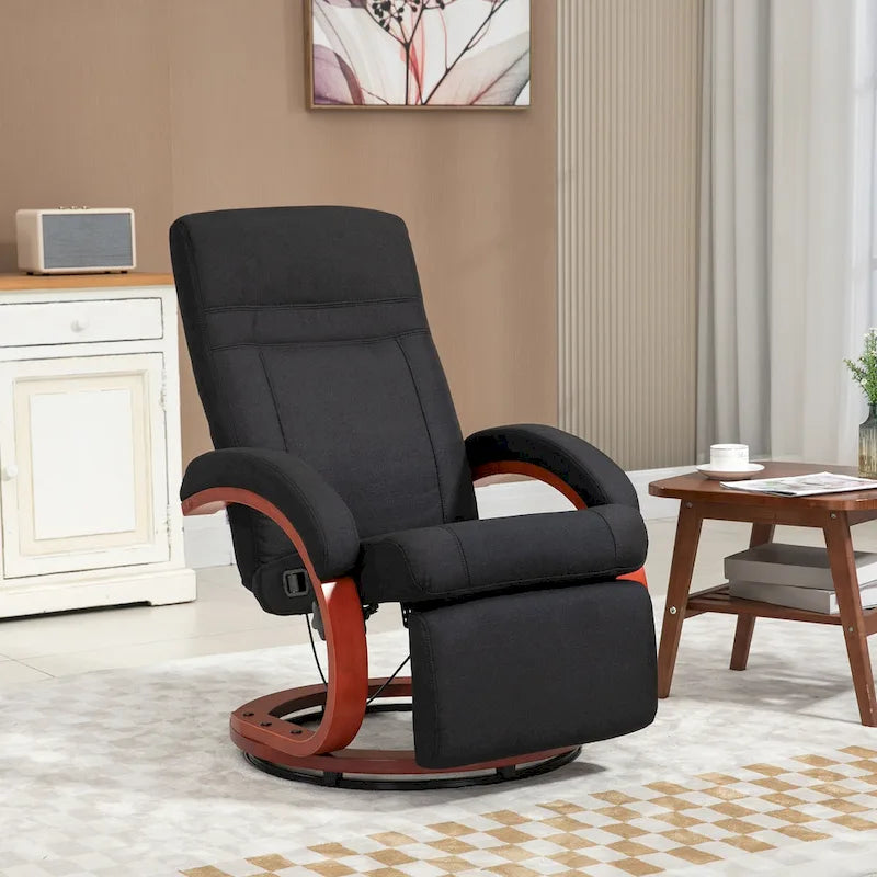 Black Linen 360&deg; Swivel Manual Recliner Chair with Footrest for 1 Person