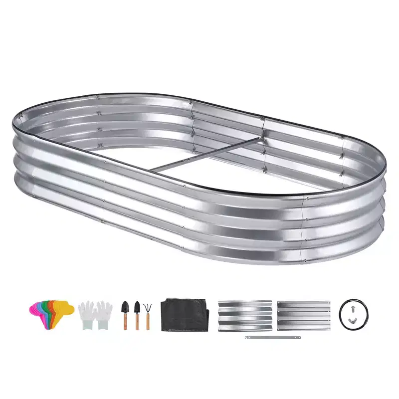 NAYSAYE Raised Garden Bed Galvanized Metal Planter Box with Open Base for Flowers Vegetables Herbs in Backyard Garden Patio, Silver, 21.65*13*5.12