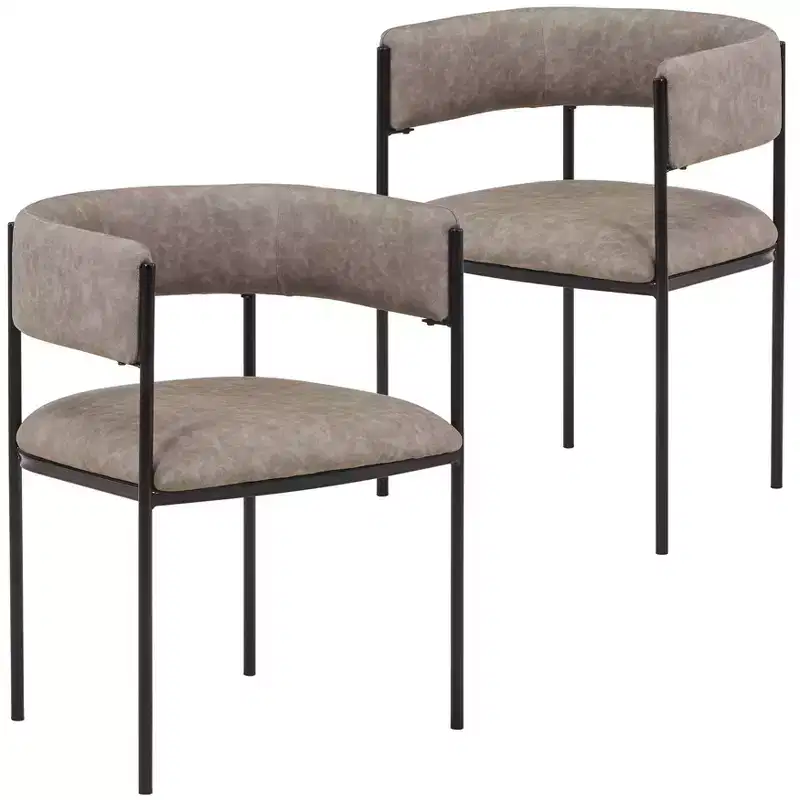 Upholstered Dining Chairs Set of 2 &ndash; Light Brown / Taupe / White, Seats 2