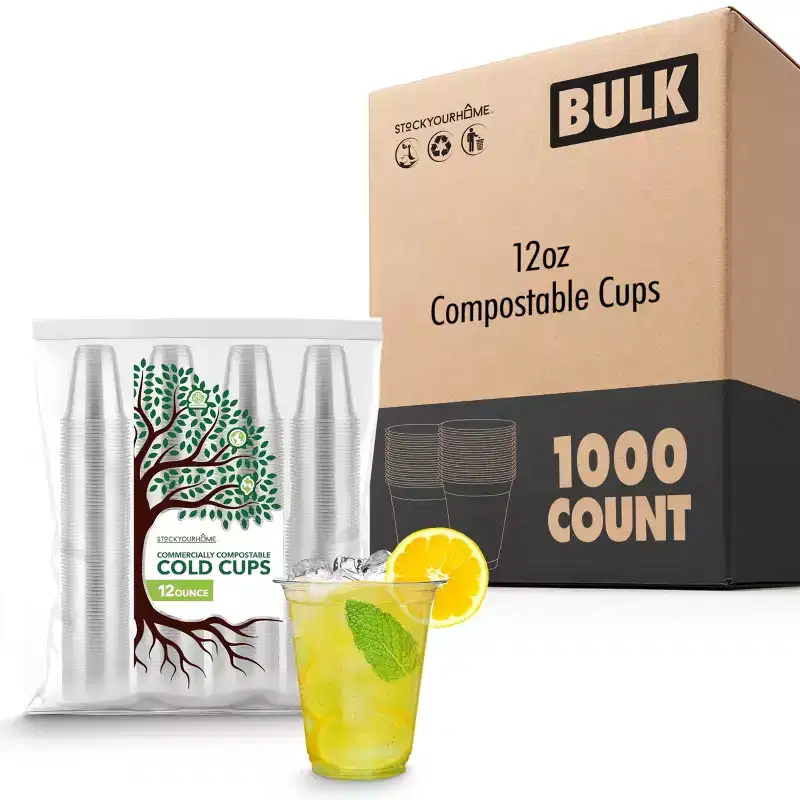 Stock Your Home 12-oz Clear Commercially Compostable Cold Cups (1000 Pack)