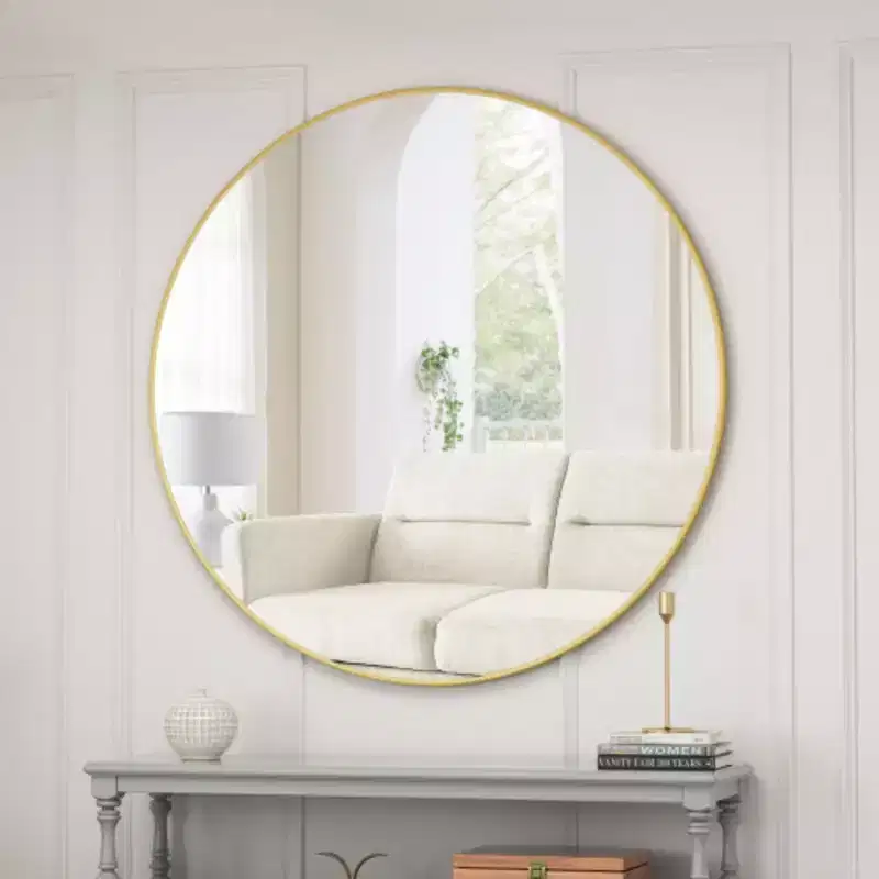 Decorative 48 Round Wall Mirror with Black Metal Frame