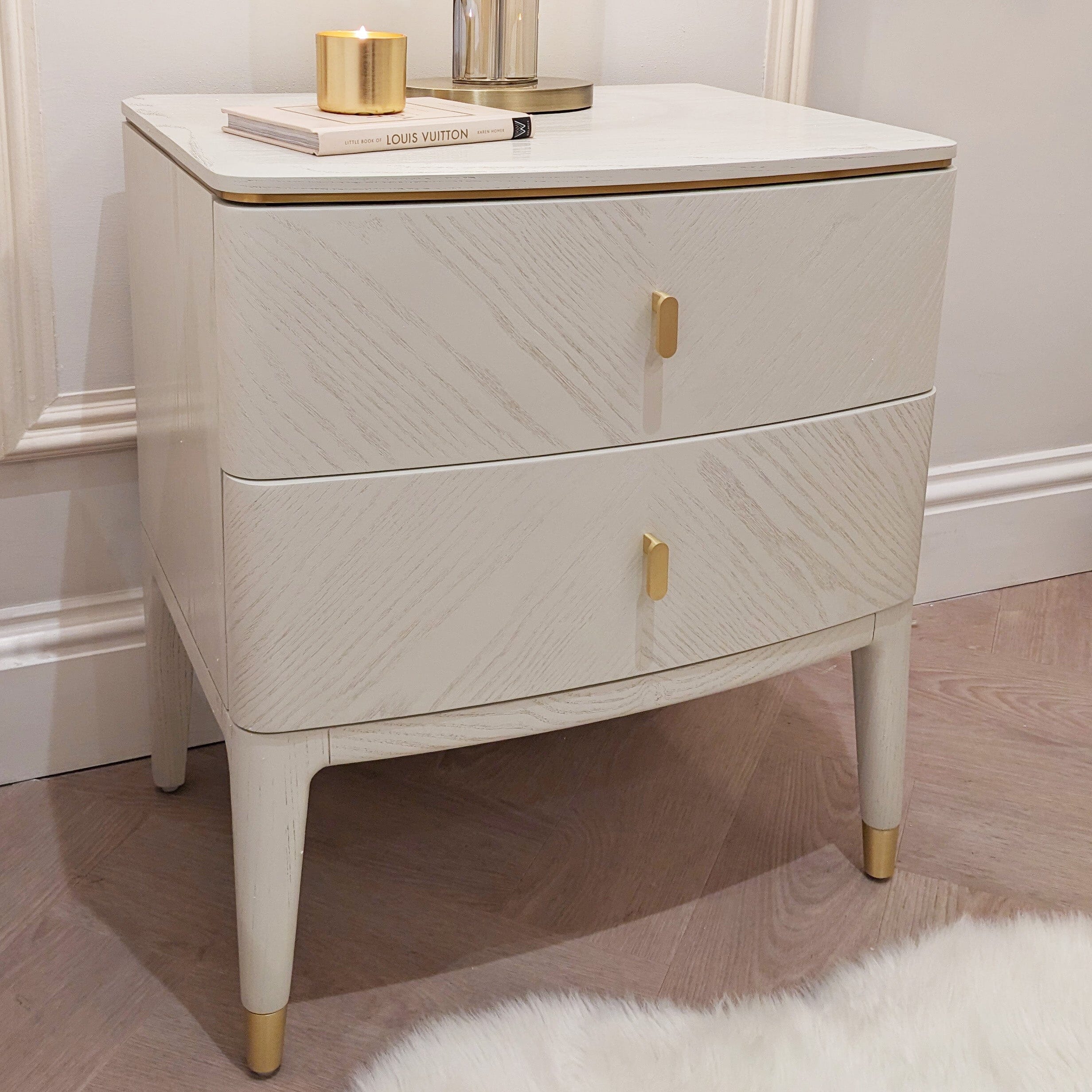 Ivory & Gold 2 Drawer Bedside Table