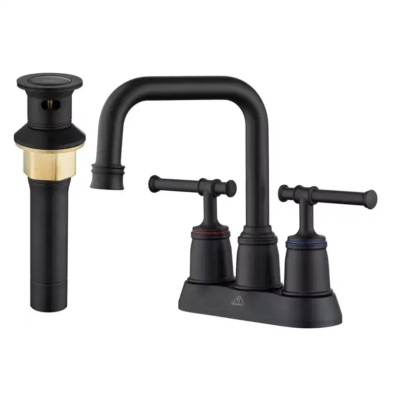 CASAINC 4 in. Centerset Double Handle 2 holes Bathroom Sink Faucet Lavatory Faucet with Stainless steel Drain in Brushed Nickel