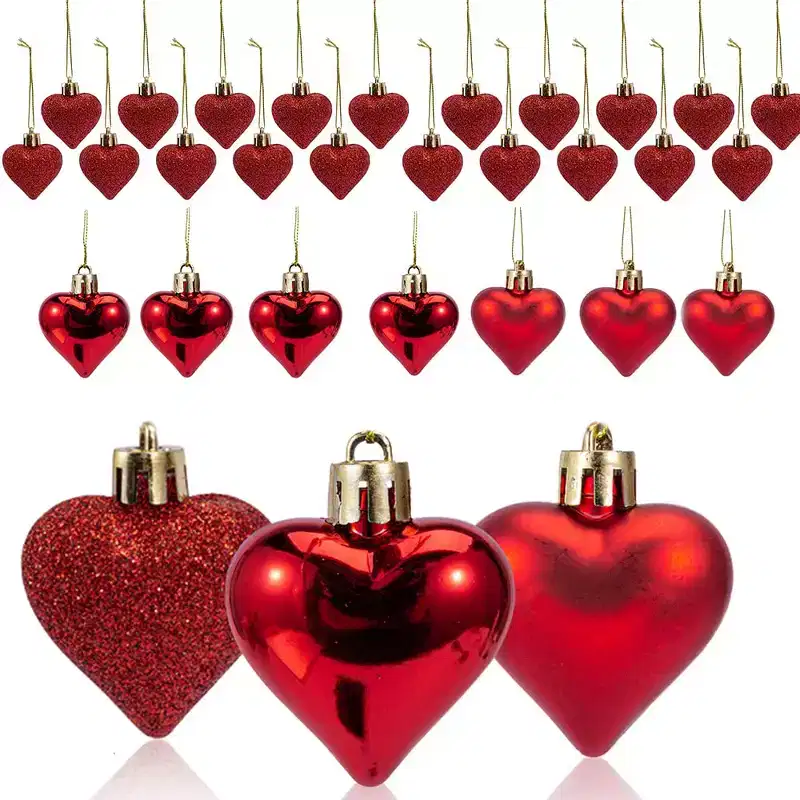 36 Pcs Heart-Shaped Decorative Balls, Valentine's Day Ornaments, Red, Suitable for Valentine's Day, Wedding Anniversaries, Romantic Party Supplies