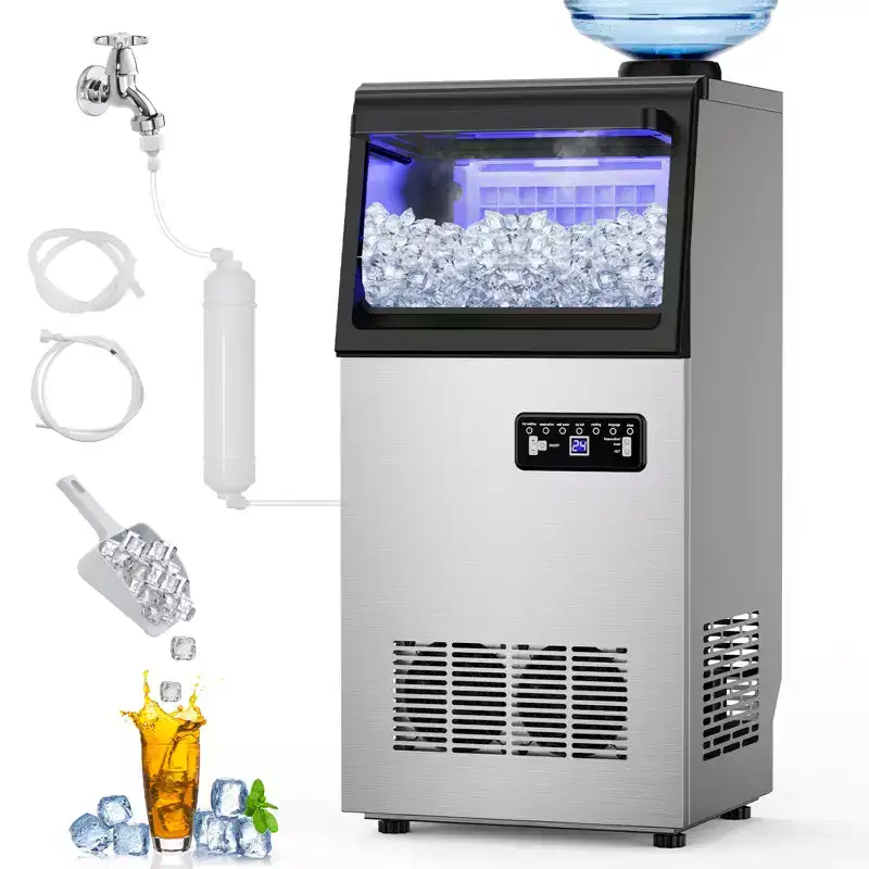 Hooure Commercial 14 n. 110 lb.Full Size Cubes Freestanding/Built-in Household Ice Maker 20lb. Storage bin