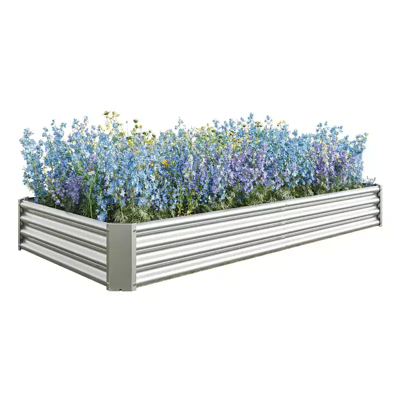 NAYSAYE Planter Metal Raised Garden Bed Anti-Rust Coating for Flowers Vegetables Herbs Outdoor Use, Silver, 44.69*91.34*11.81