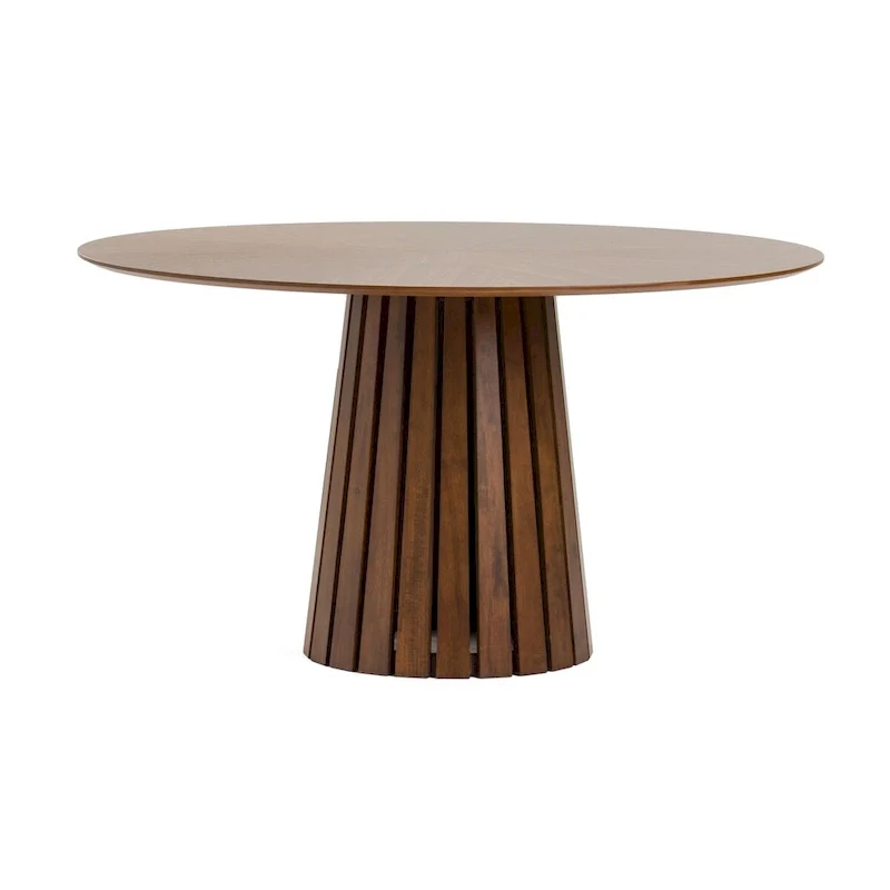 Mid-Century Modern Round Dining Table with Walnut Veneer