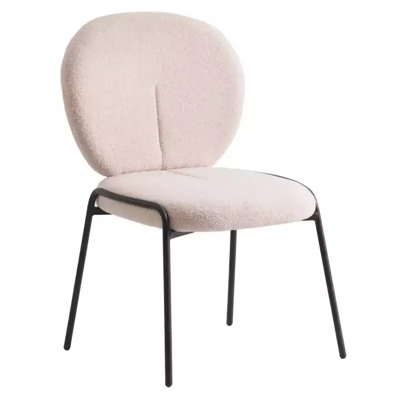 LeisureMod Celestial Modern Dining Chair in Upholstered Cotton Boucle with Black Iron Frame  Stylish, Comfortable Accent Chair for Dining Rooms