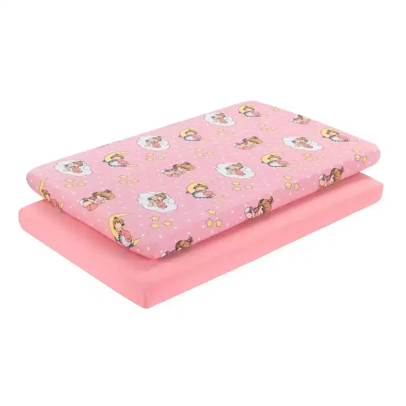 Everyday Kids 2-Pack Pack 'n Play Sheets  100% Jersey Cotton, Pink & Yellow Precious Moments Designs, Soft Fitted Sheets for Mini Cribs or Playpens