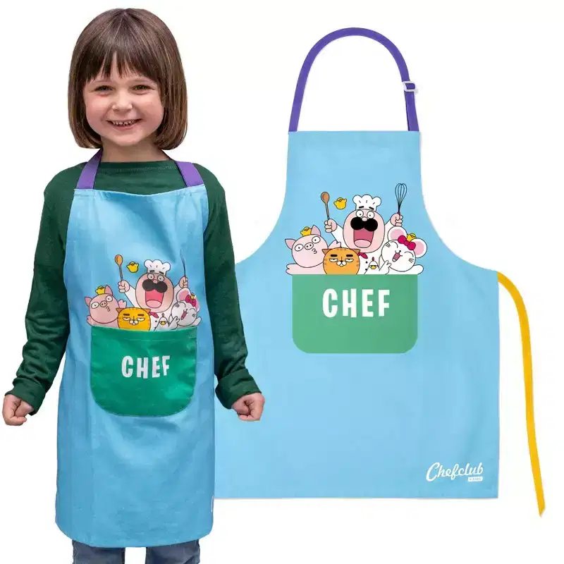 Chefclub Kids Apron, 100% Cotton - Cooking & Baking Apron for Children with Pocket, Adjustable Neck Strap, Waist Tie