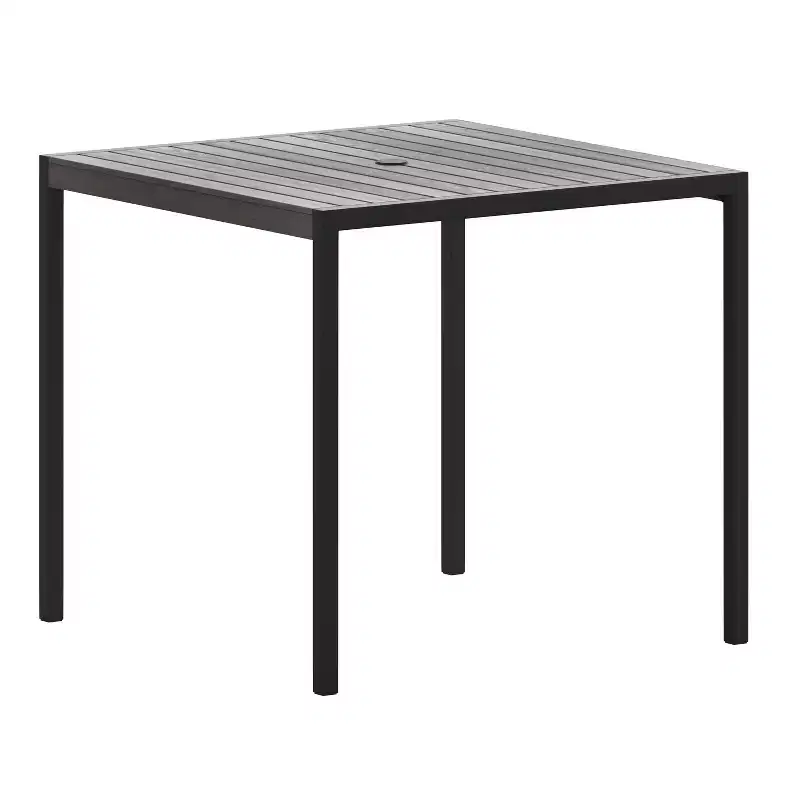 Emma and Oliver Square All-Weather Faux Teak Patio Dining Table with Steel Frame - Seats 4