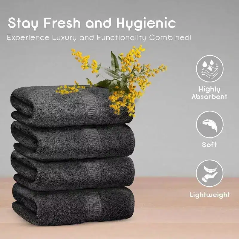 Premium Bath Towels, 100 Cotton, Large, Soft, Absorbent, Quick Dry, Durable, Grey, 4 - Pack 30 X 52 Inches