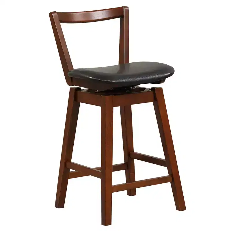 Swivel Counter Height Bar Stool 26" Upholstered PU Leather Hollow Backrest