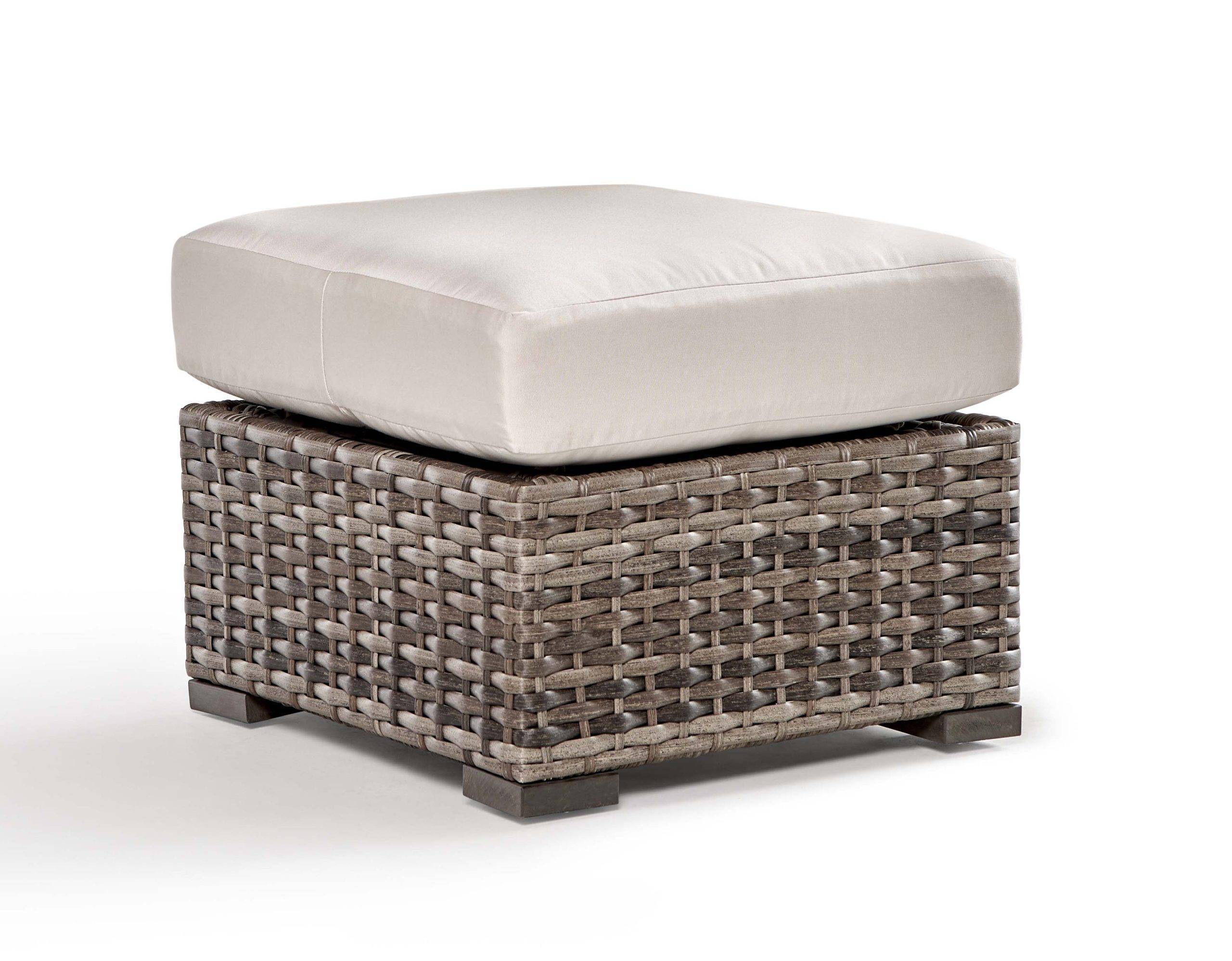 Outdoor Wicker Ottoman with Cushion Sandstone Finish All-Weather