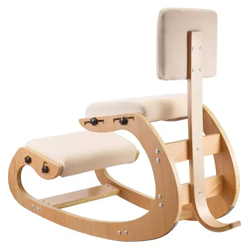 VEVOR Ergonomic Kneeling Chair, Wooden Posture Knee Chair with Adjustable Thick Foam Cushions, Backrest and Wood Frame, Adjustable Height, Off-white