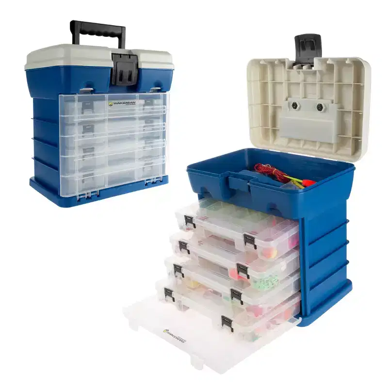 Storage Tool Box-Durable Organizer Utility Box-4 Drawers, 19 Compartments Each for Camping Supplies and Fishing Tackle by Leisure Sports (Dark Blue)