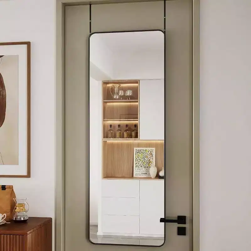 Over-Door Full-Length Mirror 19"x51" - Black Matte Aluminum Frame, Adjustable Height, Anti-Shatter Film