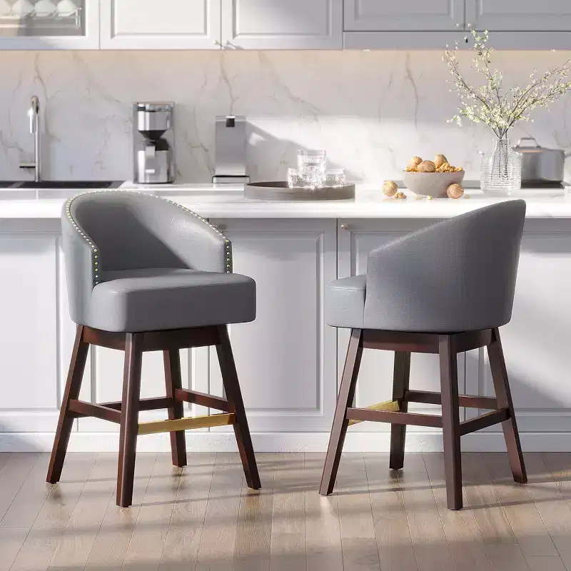 Crestlive Products 26.4inch Bar Height Set of 2 Swivel Bar Stools with Faux Leather Seat & Back Cushion Home Decor
