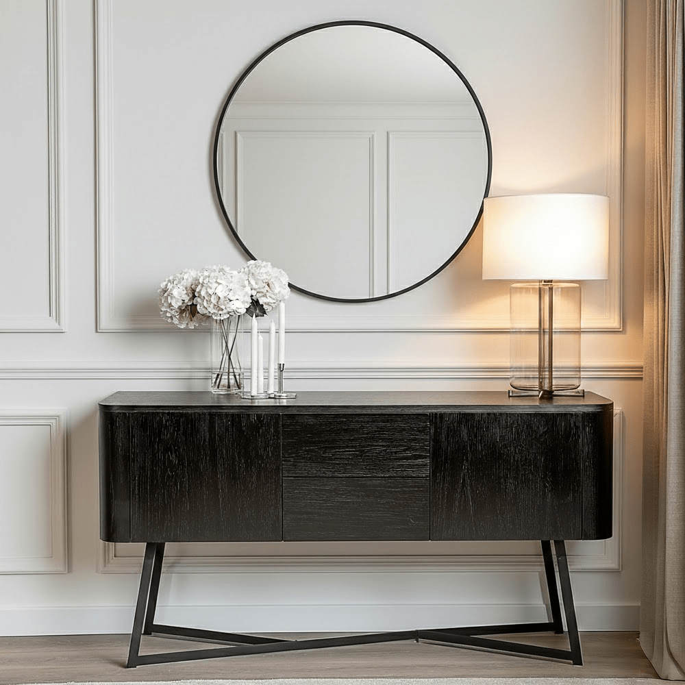Black Ash Veneer & Metal 2 Door 2 Drawer Sideboard