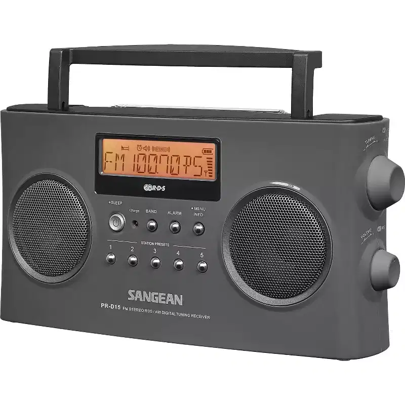 Sangean PR-D15 Digital Portable Stereo RDS Receiver Compact & Durable Design for On-the-Go Listening Gray.