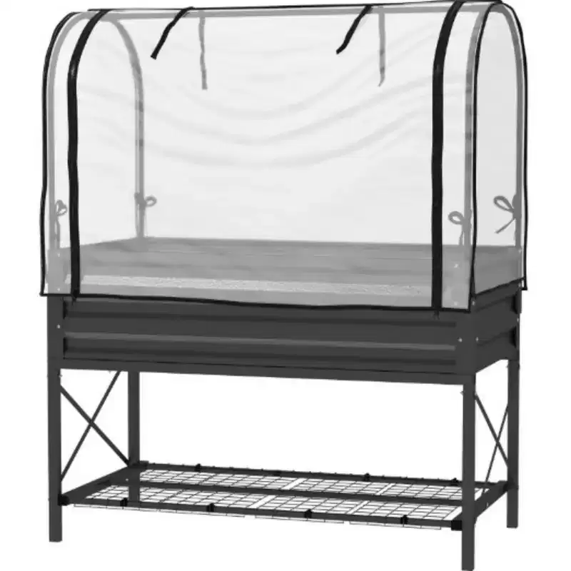 NAYSAYE Elevated Garden Bed Metal Raised Planter Box with Cover Legs Shelf and Liner for Vegetables Herbs in Patio Garden, Black, 41.8*21.3*53.3