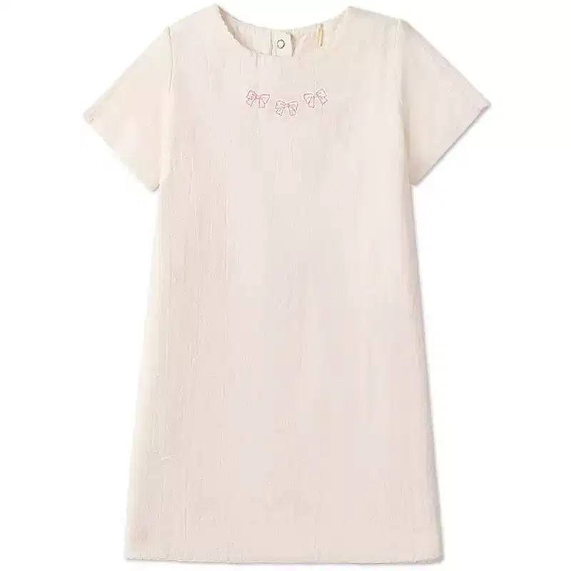 MiniMoi Girls The Most Perfect Bows Embroidered Cotton Short-Sleeve Dress