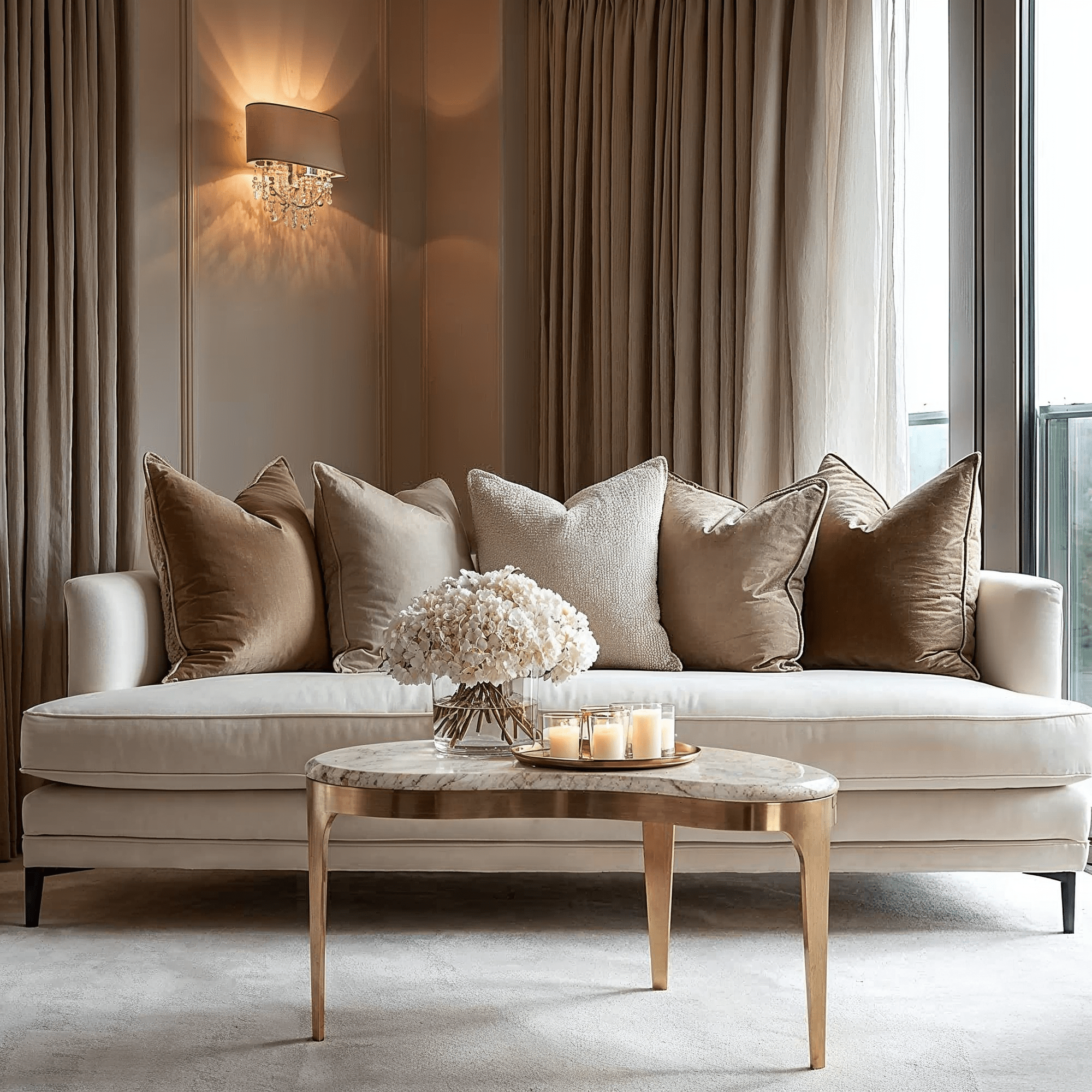 Antique Bronze Abstract Shaped Coffee Table with Taupe Marble Top