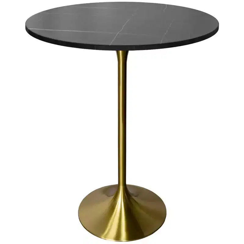 Leisuremod Verve 27 Round Bar Height Dining Table - Stone Top with Brushed Gold Pedestal Base Counter Height Table for Kitchen, Home, and Pub