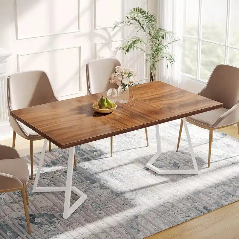 Dining Table &ndash; White & Gold / Brown / Grey, Faux Marble Top, Metal Frame, Adjustable Feet, Modern Style