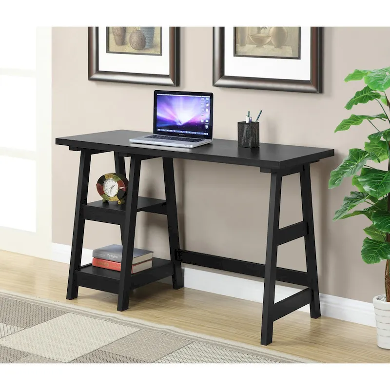 Trestle Desk with 2 Open Shelves &ndash; Contemporary Home Office & Student Desk