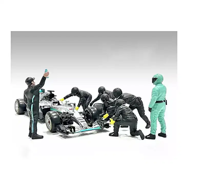 Formula One F1 Pit Crew 7 Figure Set Team Black Release III for 1/43 Scale Models by American Diorama