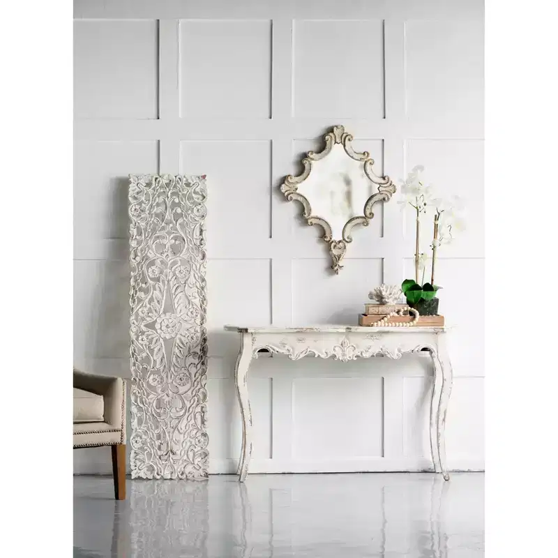 Farmhouse Ornate Wall Mirror, Artistic Home Accent Decor, Vertical/Horizontal Hanging for Living Room, Bedroom, Entryway Decoration