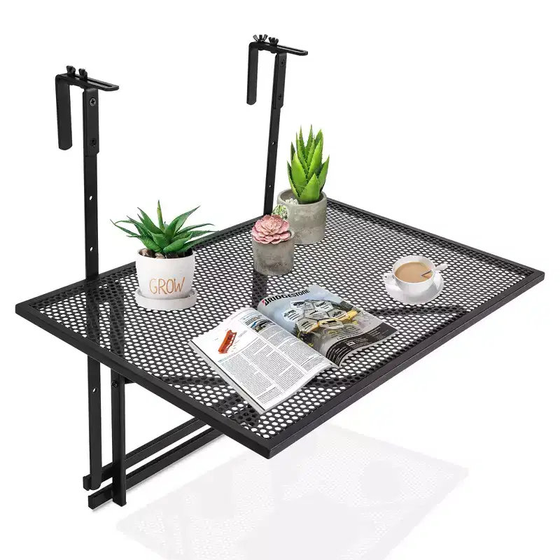Costway Folding Hanging Table Adjustable Balcony Railing Table Patio Deck Black