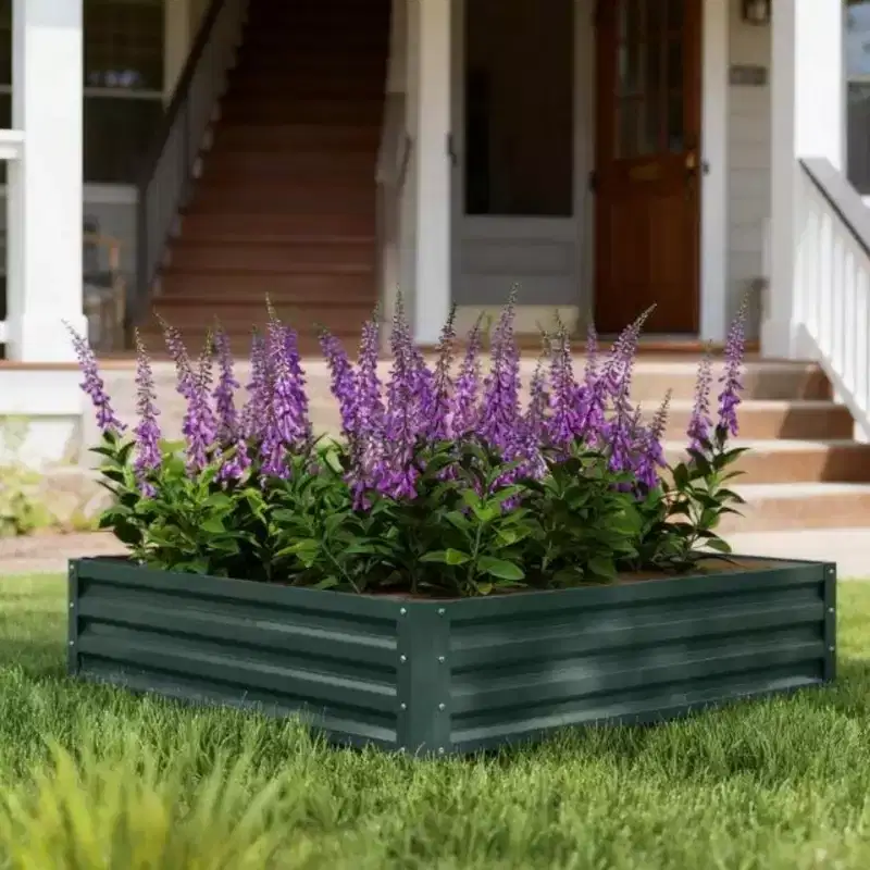 NAYSAYE Metal Planter Box Galvanized Raised Garden Bed for Growing Vegetables Flowers Herbs and Succulents, Green, 47.3*47.3*11.8