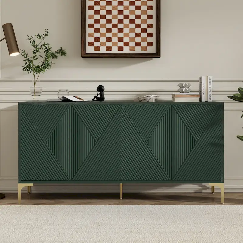 60 4-Door Sideboard Cabinet with Carved Door Panels and Adjustable Shelves