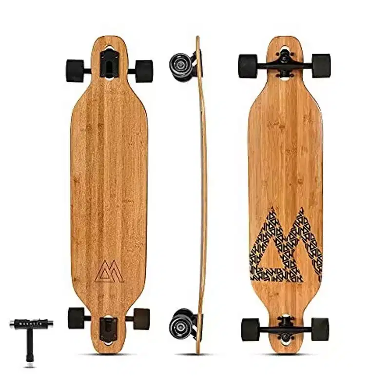 Magneto Bamboo Carbon Fiber Longboard Skateboard- 38.5 x 9, Cruising, Carving, Downhill and Dancing, Kicktails & Tricks