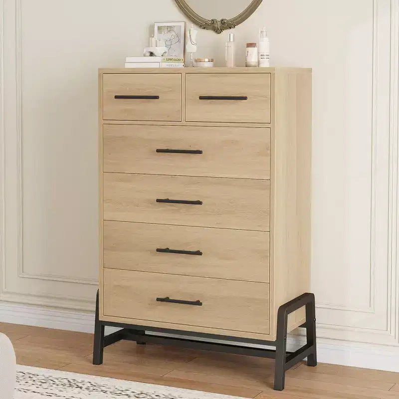 4+2 Drawer Dresser for Bedroom, 46.6 Tall Chest of Drawers with Storage, Freestanding Wooden Closet Organizer