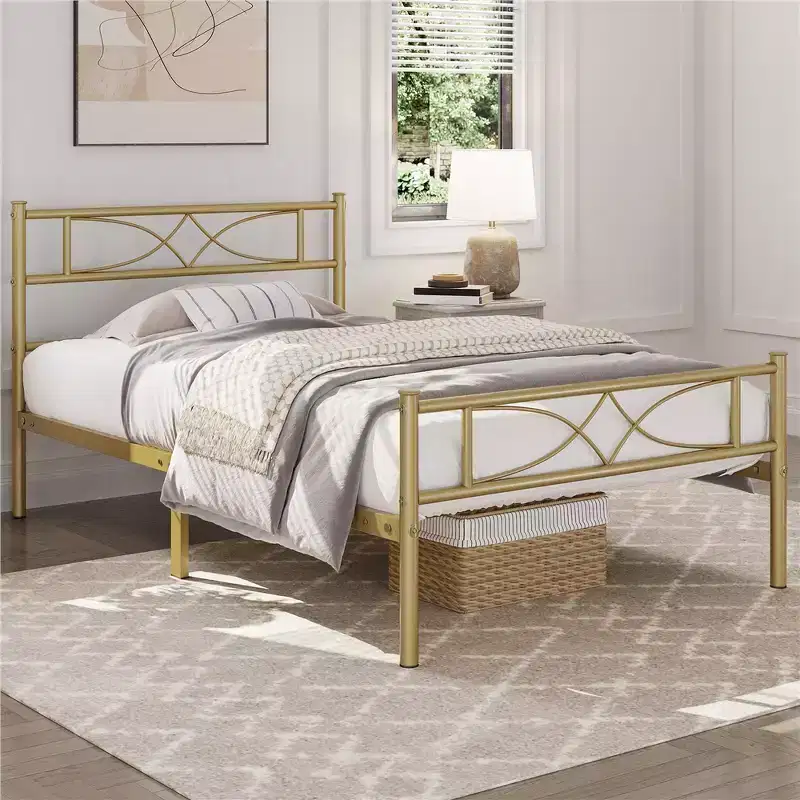 Yaheetech Simple Metal Bed Frame with Curved Design Headboard and Footboard