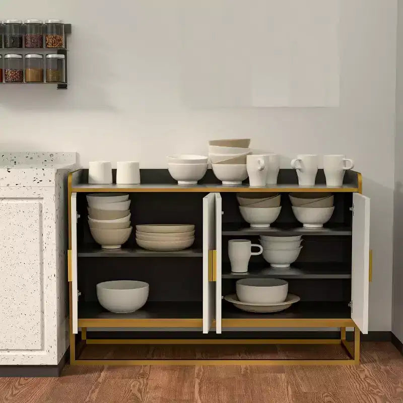 Contemporary Kitchen Buffet Cabinet with Countertop Safety Fence, Freestanding Sideboard Storage for Dining Room, Entryway, Bedroom