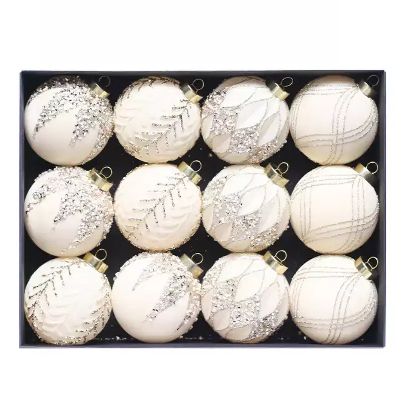 12ct Christmas Balls Ornaments Decor Set, Flock Painted Xmas Balls Hanging Tree Ornaments for Christmas Tree Wreath Garland, Red White, 3.15in/8cm