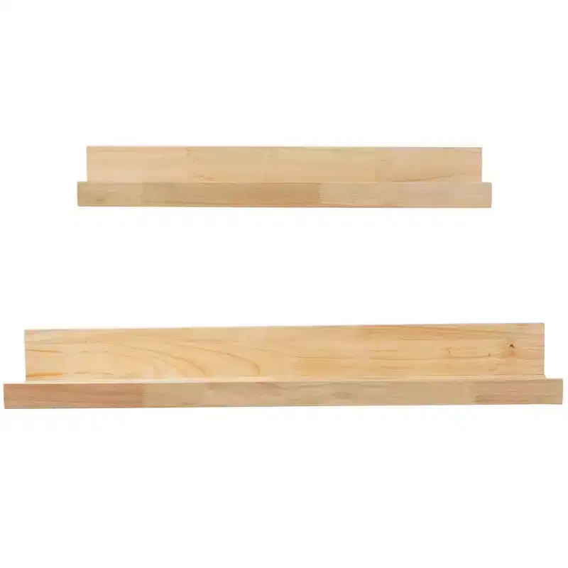 Olivia & May Set of 2 Wood 2 Shelves Room Wall Shelf with Lip Light Brown